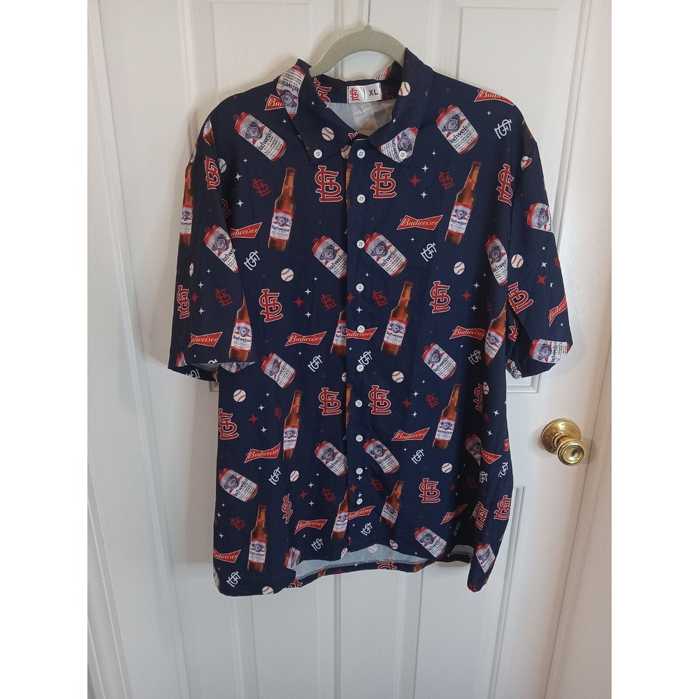 St. Louis Cardinals Budweiser Beer All Over‎ Print Shirt Button Down SZ XLg